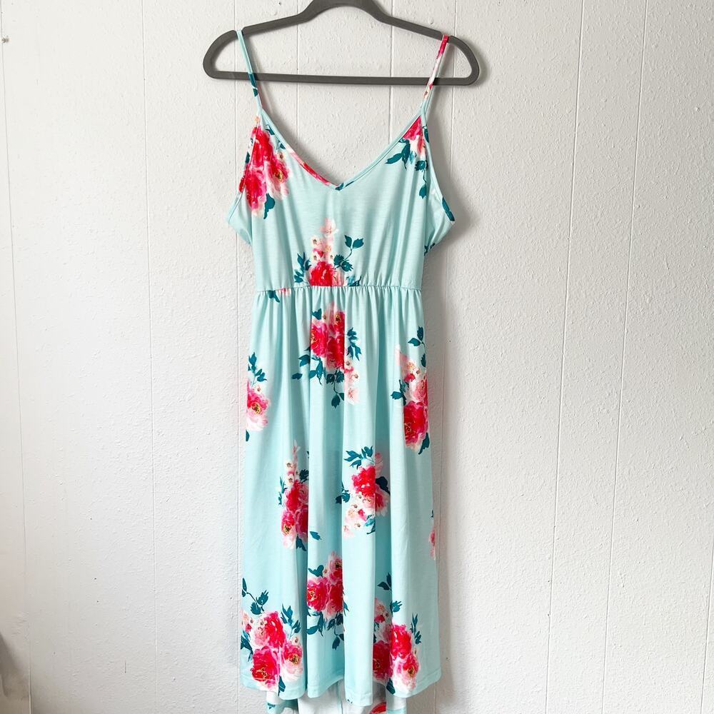 OUGES Floral Midi Dress Women XL CutOut Back Cotton Stretch Party Beach Festival - Picture 2 of 15